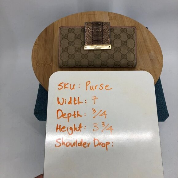 Gucci GG Tan Canvas Python Strap and Pink Trim Continental Wallet / Purse wallet - Picture 13 of 14